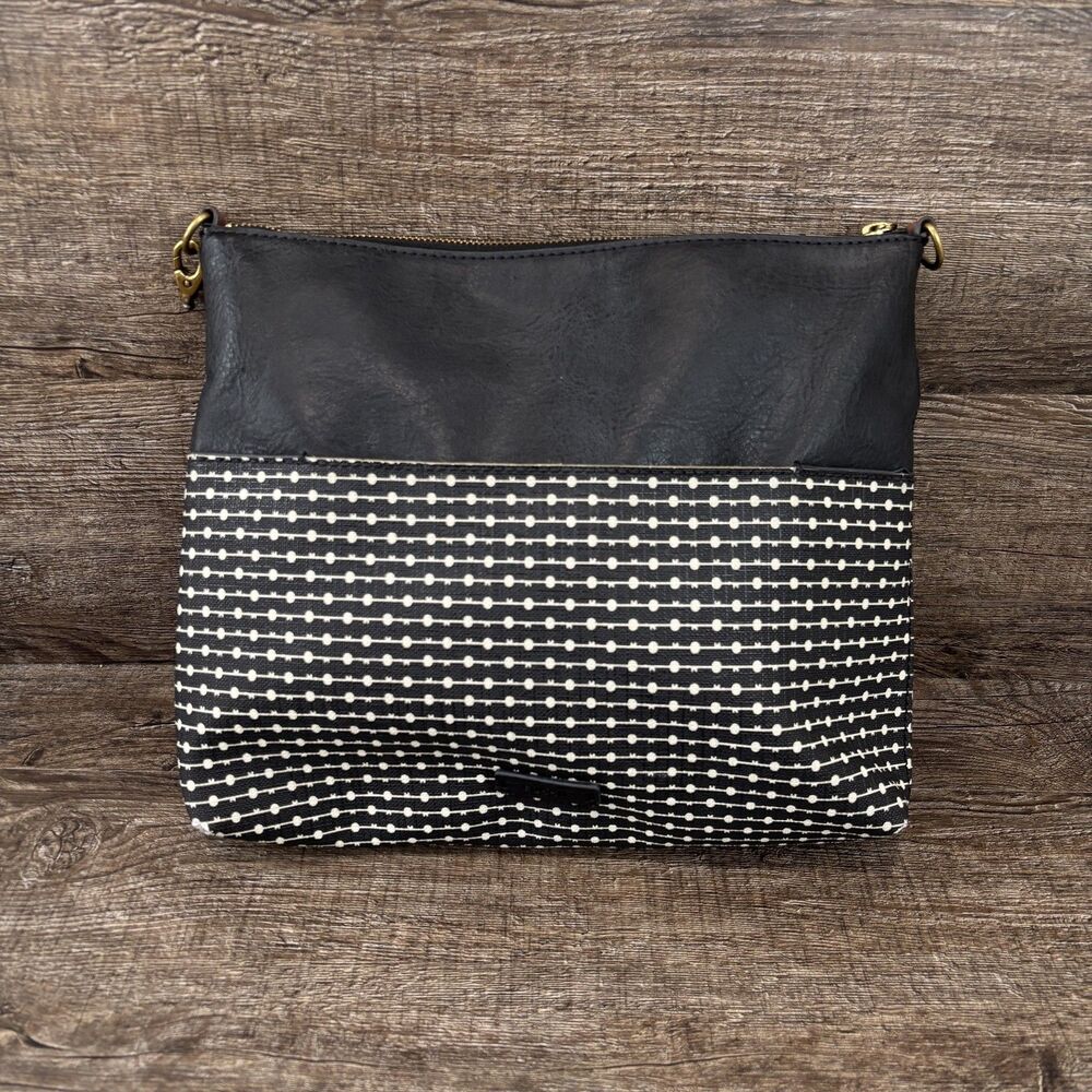 Fossil Fiona Crossbody Bag Women's Medium Black Polka Dot Faux Leather Zip